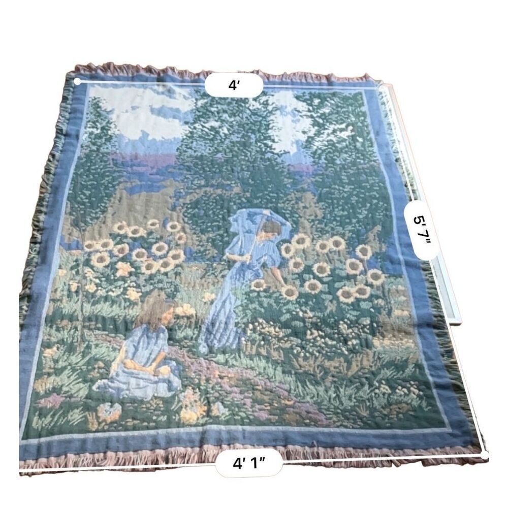 Monet Cotton Jacquard Tapestry Throw Triple Weave Bradlees  w/ Fringe Trim Edges - Picture 4 of 9